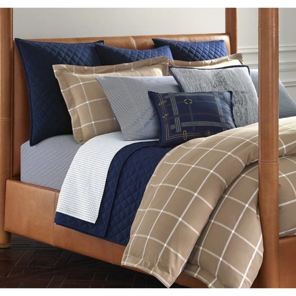 Ralph Lauren Full Queen Modern Equestrian Windowpane Duvet Cover $500‎